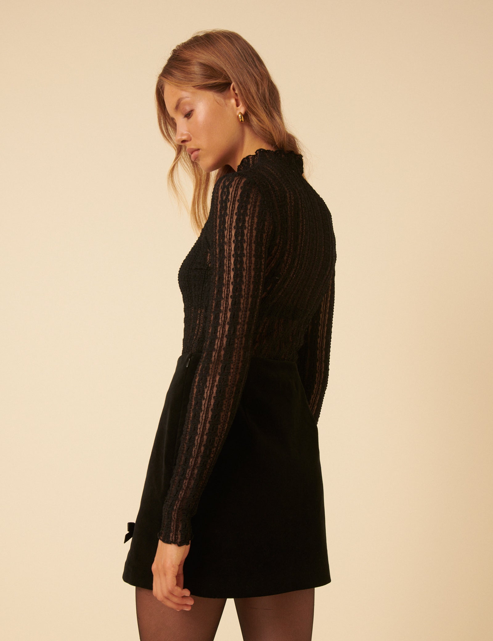 Black Velvet Bow Mini Skirt