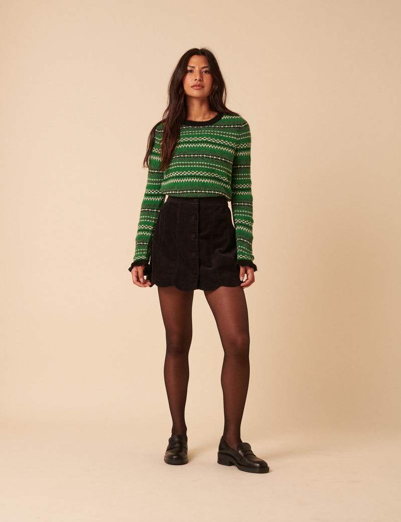 Black Cord Scallop Trim Mini Skirt