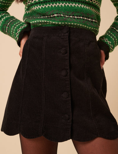 Black Cord Scallop Trim Mini Skirt