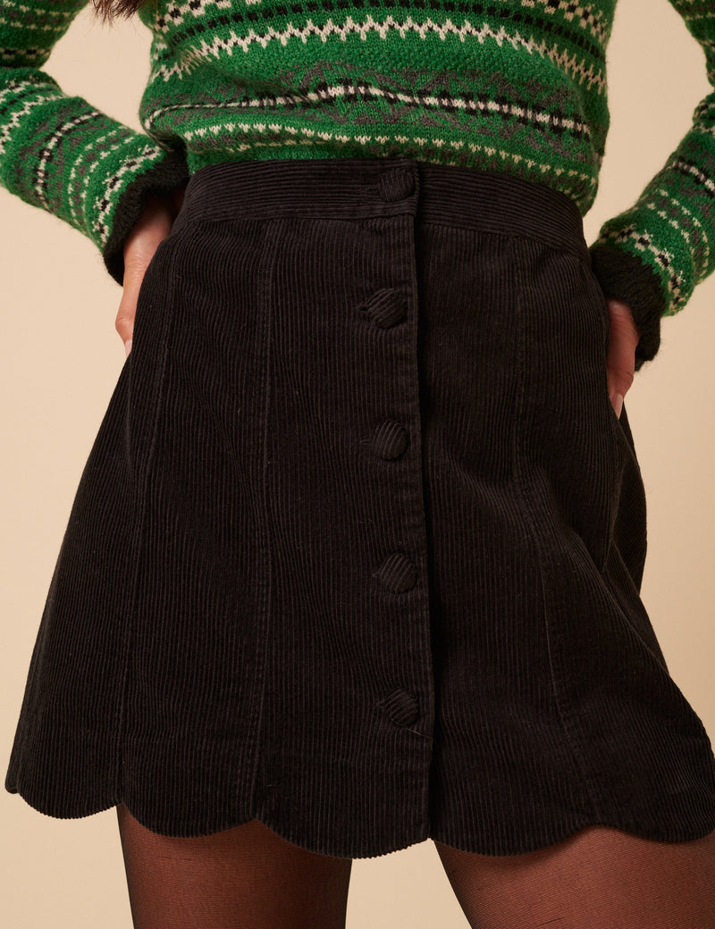 Black Cord Scallop Trim Mini Skirt