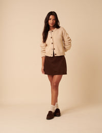 Brown Cord A-line Mini Skirt