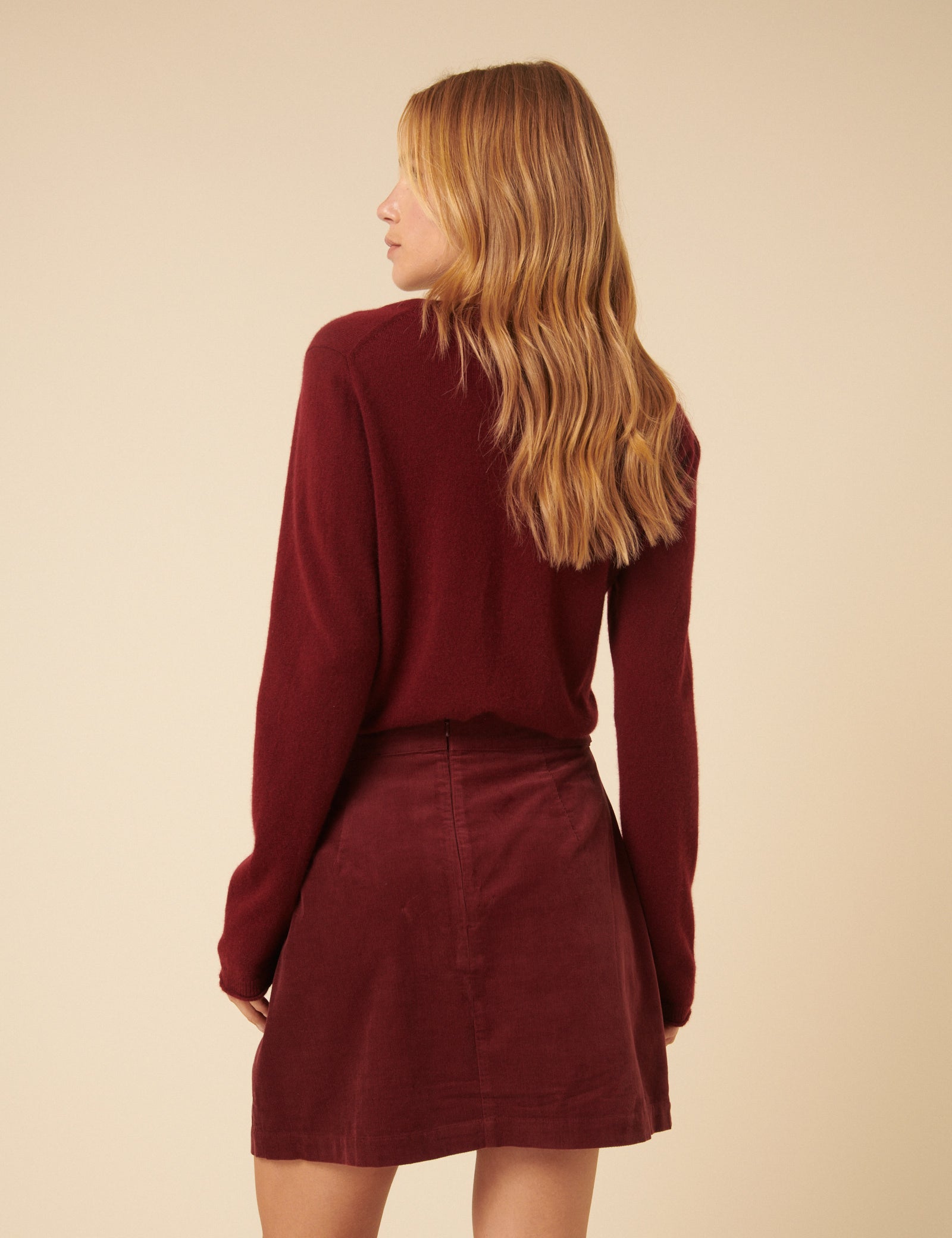Burgundy Cord A-line Mini Skirt