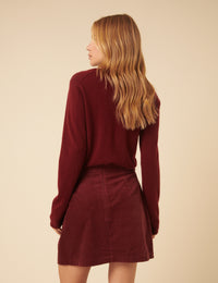 Burgundy Cord A-line Mini Skirt