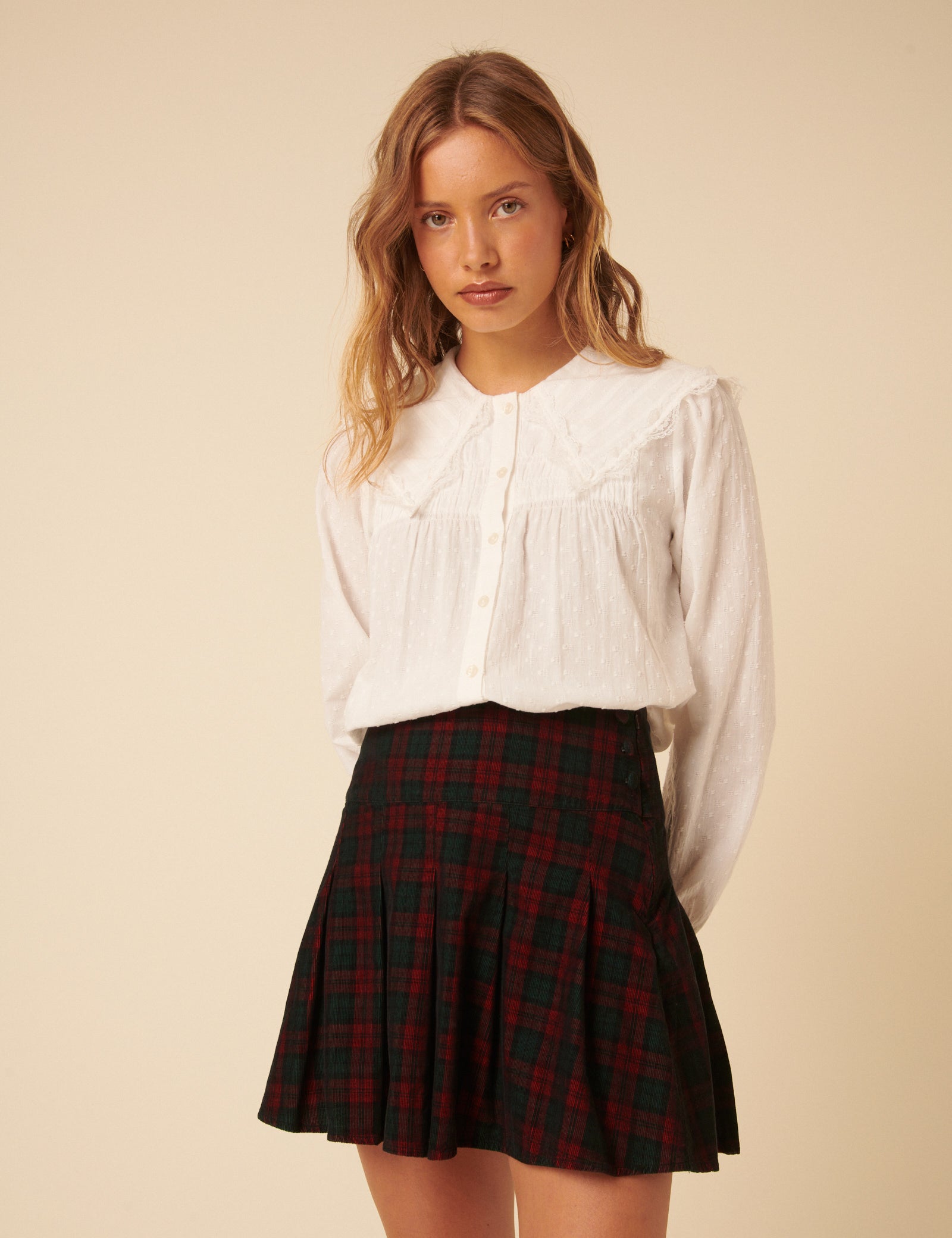 Blue And Red Check Pleated Mini Skirt