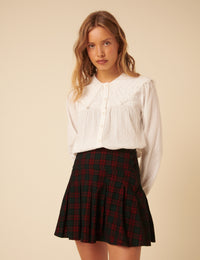 Blue And Red Check Pleated Mini Skirt