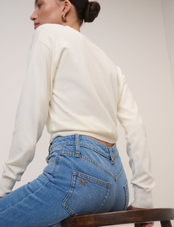 Blue Mid Rise Camden Tapered Jeans