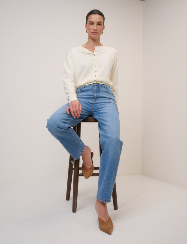 Blue Mid Rise Camden Tapered Jeans