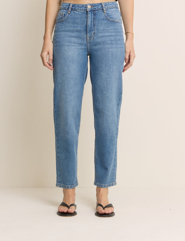 Blue Mid Rise Camden Tapered Jeans