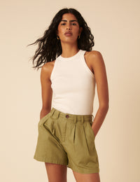 Green Double Pleat Ava Shorts