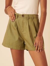Green Double Pleat Ava Shorts