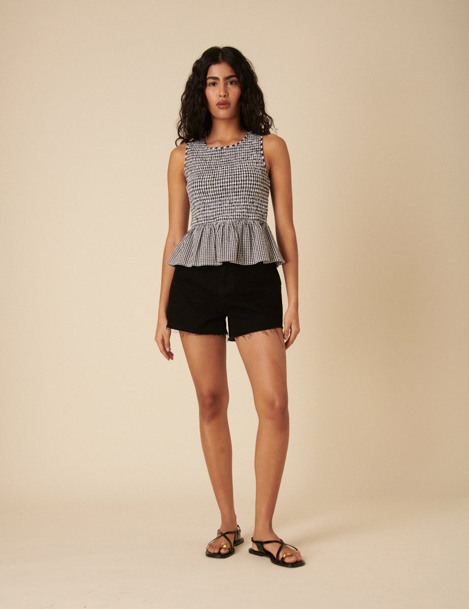 トップス Vol.1 Check Tweed Peplum Top black Black Gingham Peplum Top