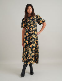 Black Floral Benita Midi Dress