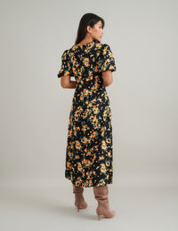 Black Floral Benita Midi Dress