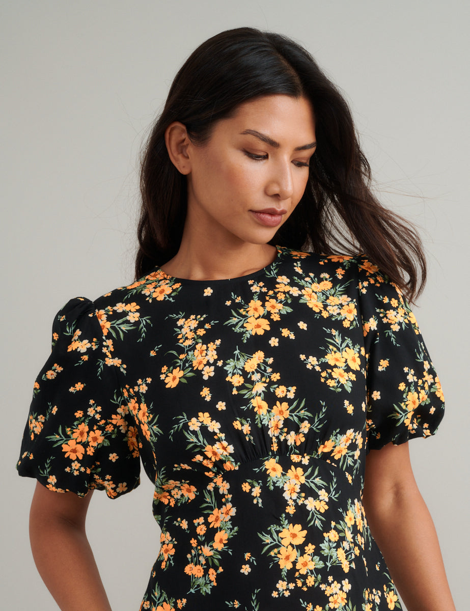 Black Floral Benita Midi Dress Black Floral Benita Midi Dress
