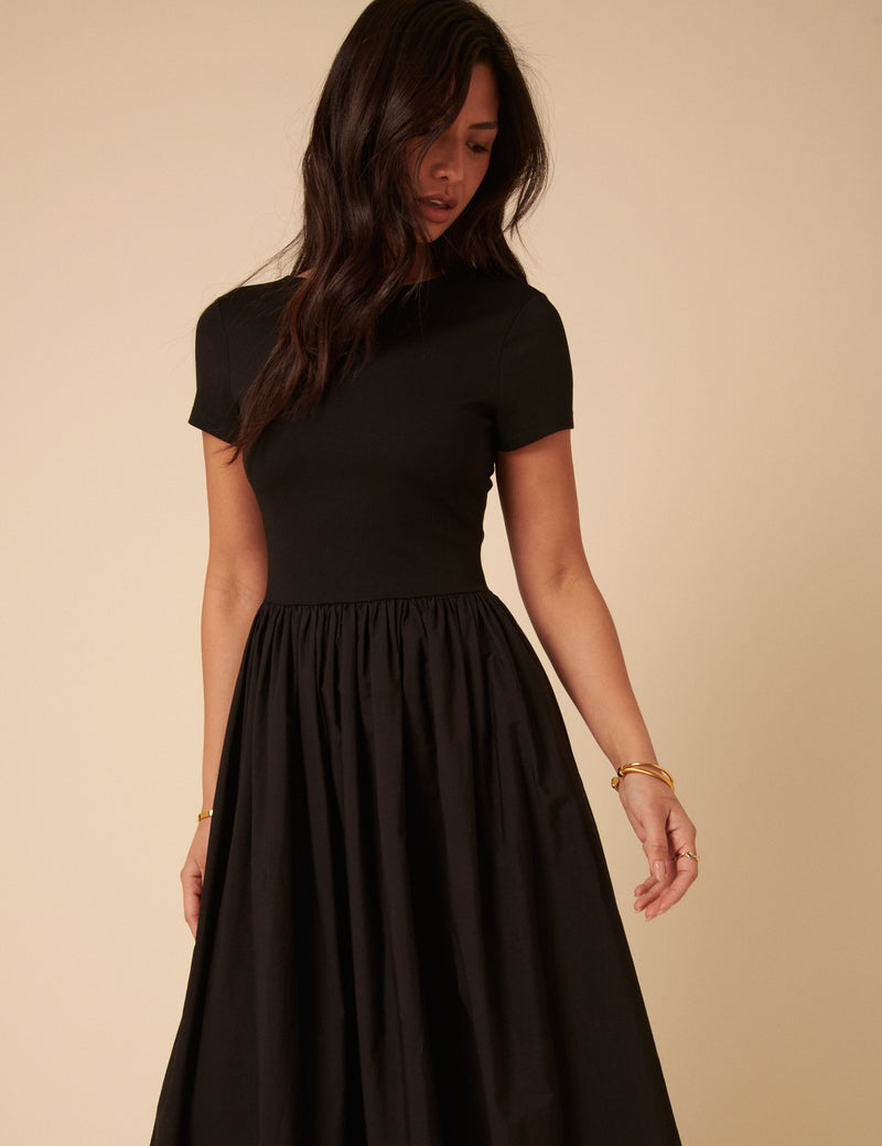 Black Jersey Drop Waist Sarah Midi Dress
