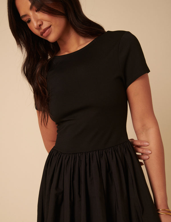 Black Jersey Drop Waist Sarah Midi Dress