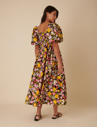 Black Floral Nova Midi Dress