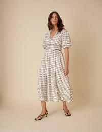 White Printed Ariana Midi Dress