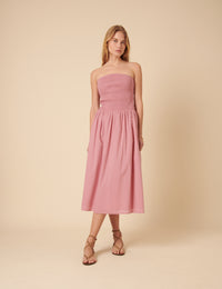 Pink Shirred Bandeau Sylvia Midi Dress