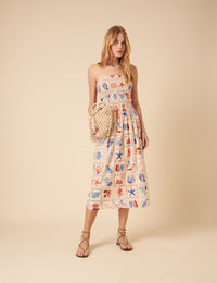 Cream Shell Print Sylvia Midi Dress