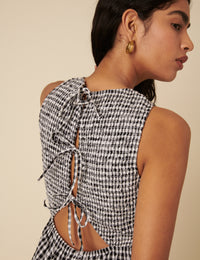 Black Gingham Shirred Jumpsuit