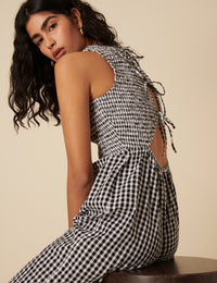 Black Gingham Shirred Jumpsuit