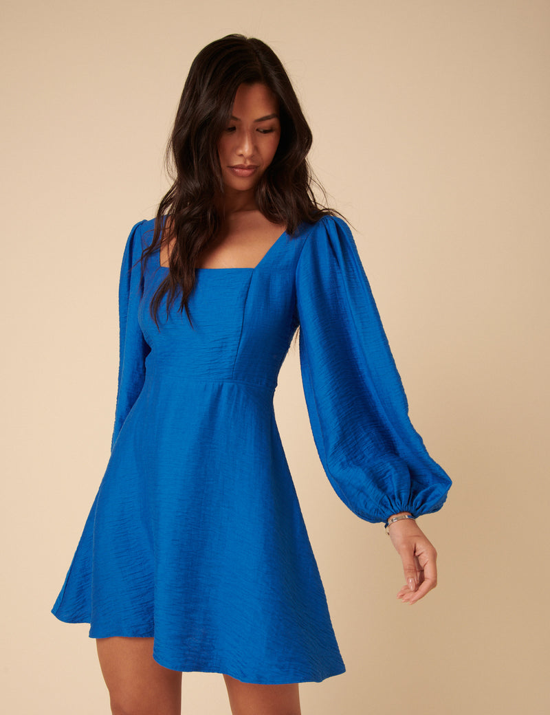 Blue Balloon Sleeve Loredana Mini Dress
