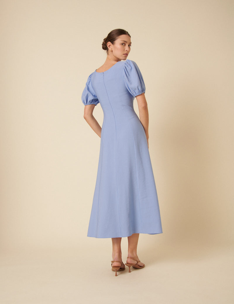 Pastel Blue Ruched Lola Midi Dress