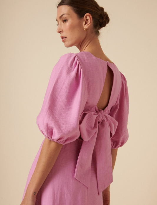 Secondary image of Pink Bow Back Zita Midi Dress