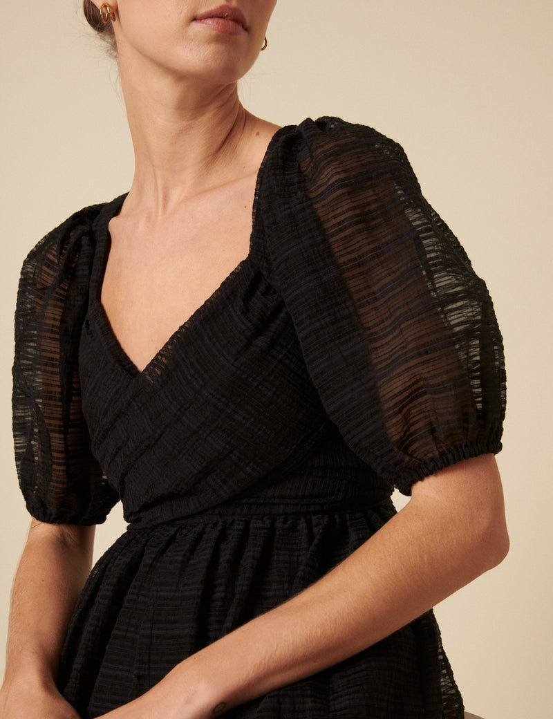 Black Organza Sadie Midi Dress