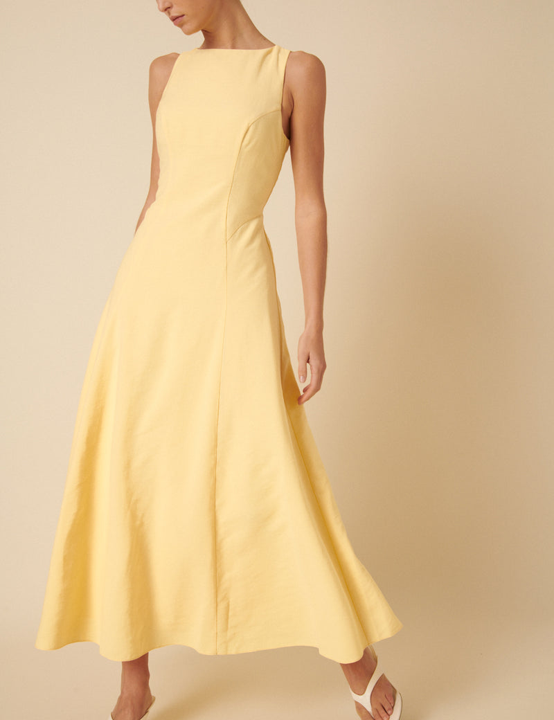 Butter Yellow Sleeveless Reign Midi Dress