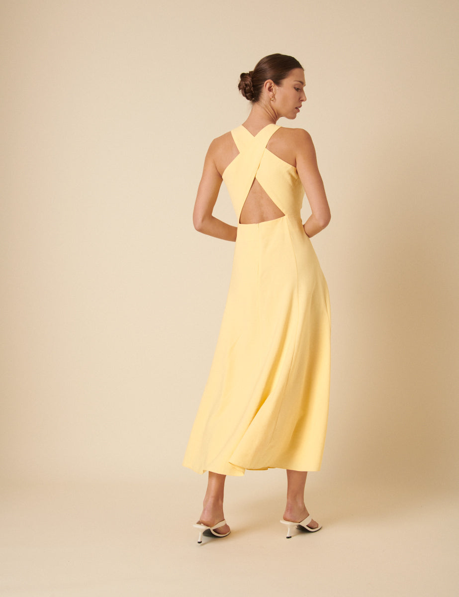 Butter Yellow Sleeveless Reign Midi Dress