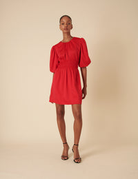 Red Puff Sleeve Zelda Mini Dress