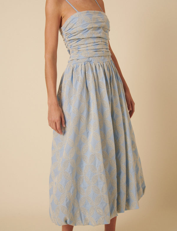Blue Bubble Hem Bandeau Midi Dress