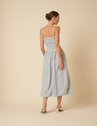 Blue Bubble Hem Bandeau Midi Dress