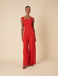 Red Square Neck Jumpsuit