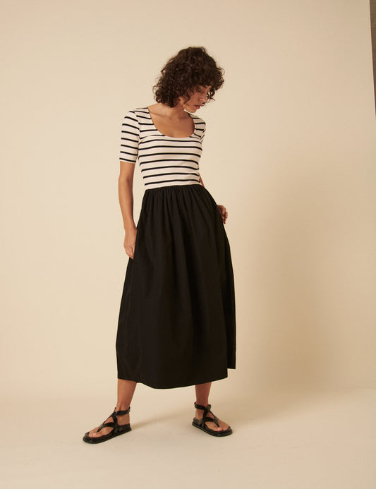 Black and White Stripe Finn Midi Dress