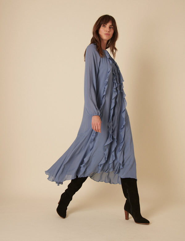 Blue Chiffon Dixie Midi Smock Dress
