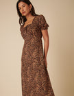 Brown Leopard Print Prarie Midi Dress