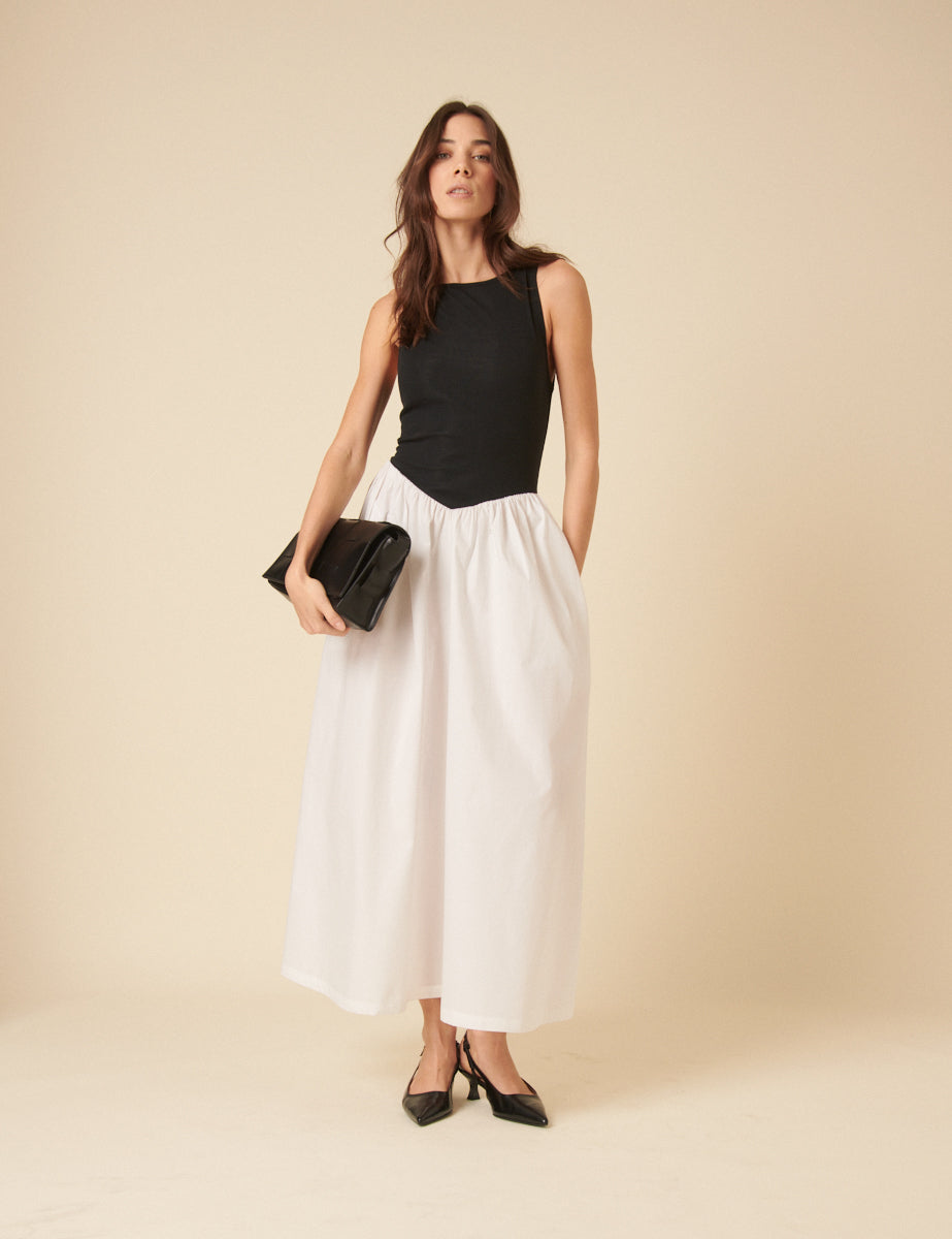 Black And White Drop Waist Verity Midi Dress Black And White Drop Waist Verity Midi Dress