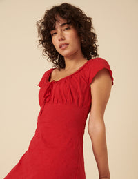 Red Floral Embroidered Frill Sleeve Melissa Midi Dress