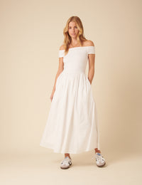 White Bardot Midi Dress
