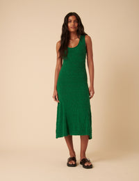 Green Pointelle Knitted Midi Dress