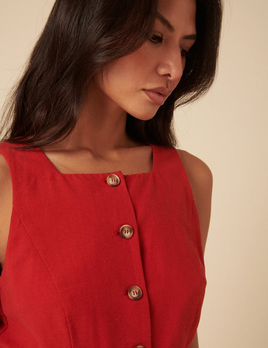 red button up dress Red Peri Mini Dress