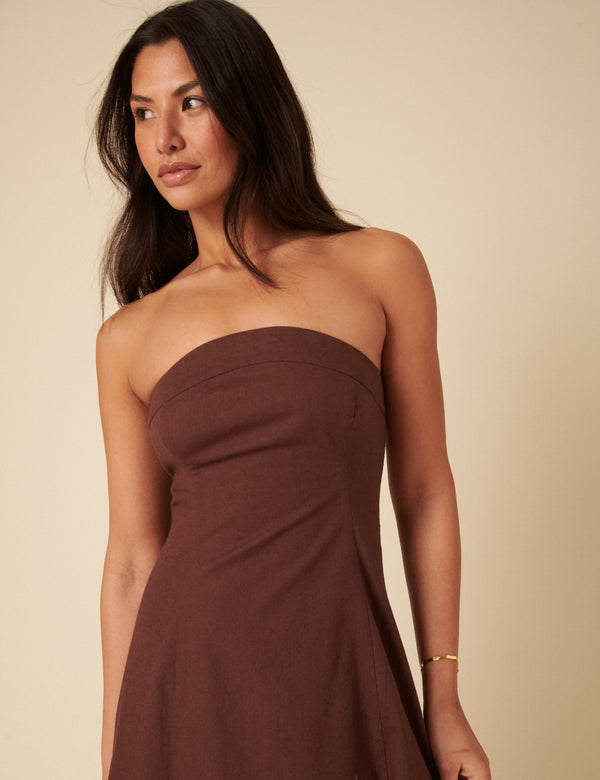 Brown Bandeau Gayle Midi Dress