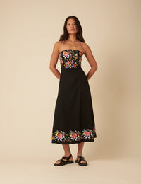 Black Floral Embroidered Bandeau Alpha Midi Dress