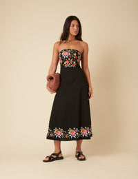 Black Floral Embroidered Bandeau Alpha Midi Dress