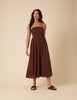 Brown Ruched Drop Waist Imogen Midi Dress