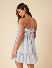 Blue Embroidered Florian Mini Dress