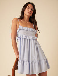 Blue Embroidered Florian Mini Dress